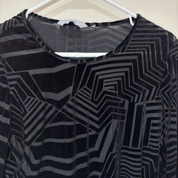 Semi Sheer Black Velvet Burnout Striped Top Longsleeves M Retro 70s Rave Goth - Picture 3 of 9